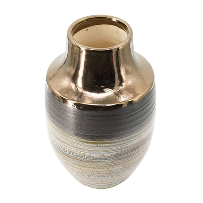 11" Brown And Bronze Striped Ceramic Round Table Vase HomeRoots