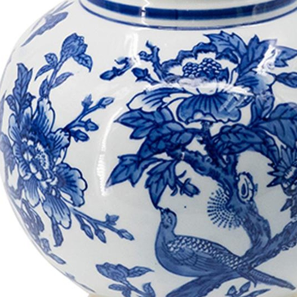 16" Blue White And Gold Chinoiserie Floral Porcelain Table Vase HomeRoots