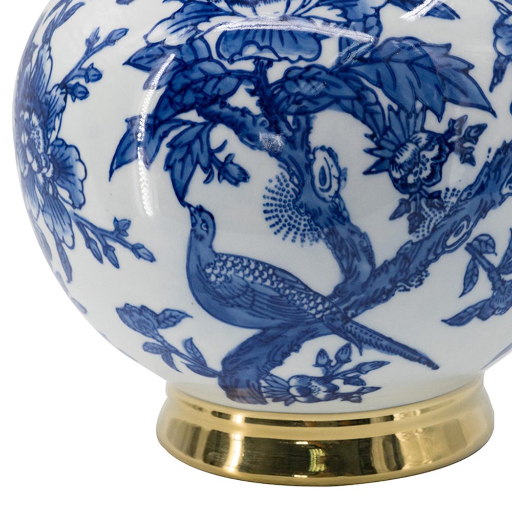 16" Blue White And Gold Chinoiserie Floral Porcelain Table Vase HomeRoots