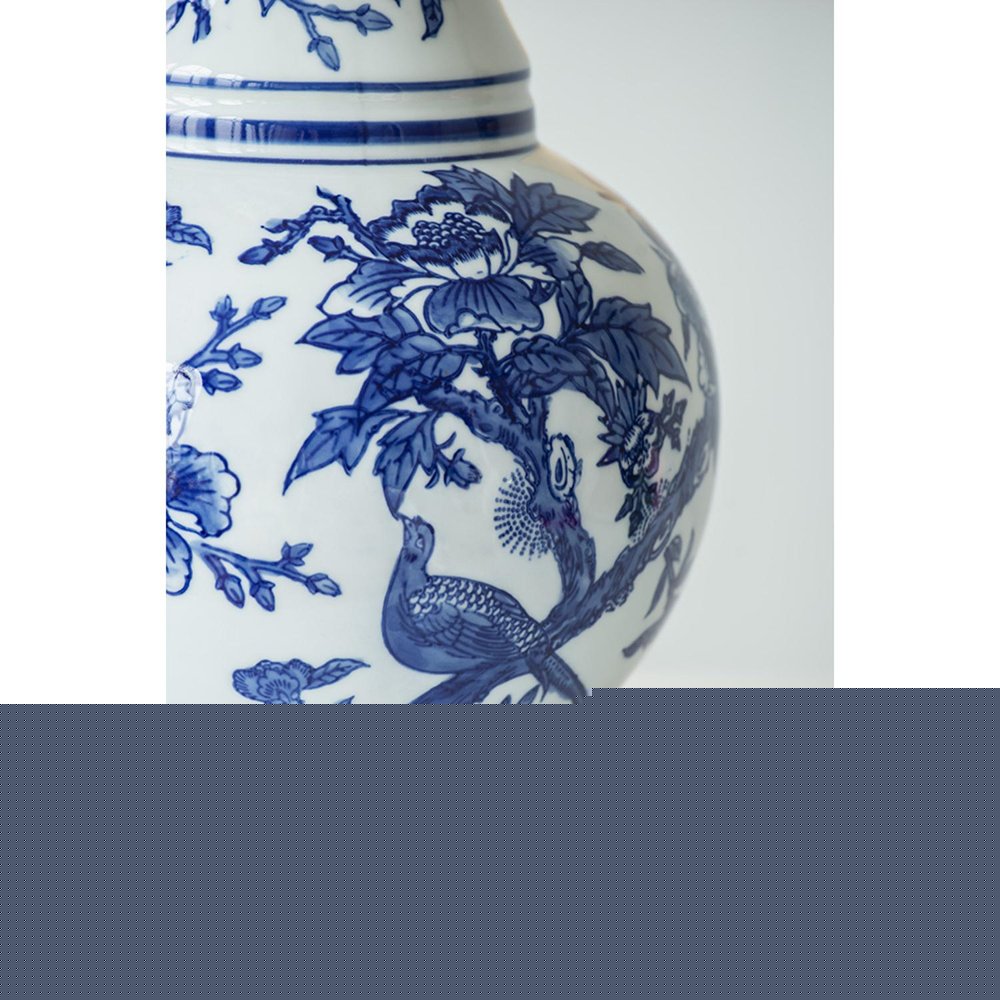 16" Blue White And Gold Chinoiserie Floral Porcelain Table Vase HomeRoots