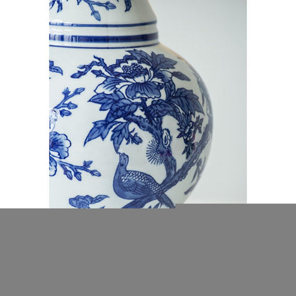 16" Blue White And Gold Chinoiserie Floral Porcelain Table Vase HomeRoots