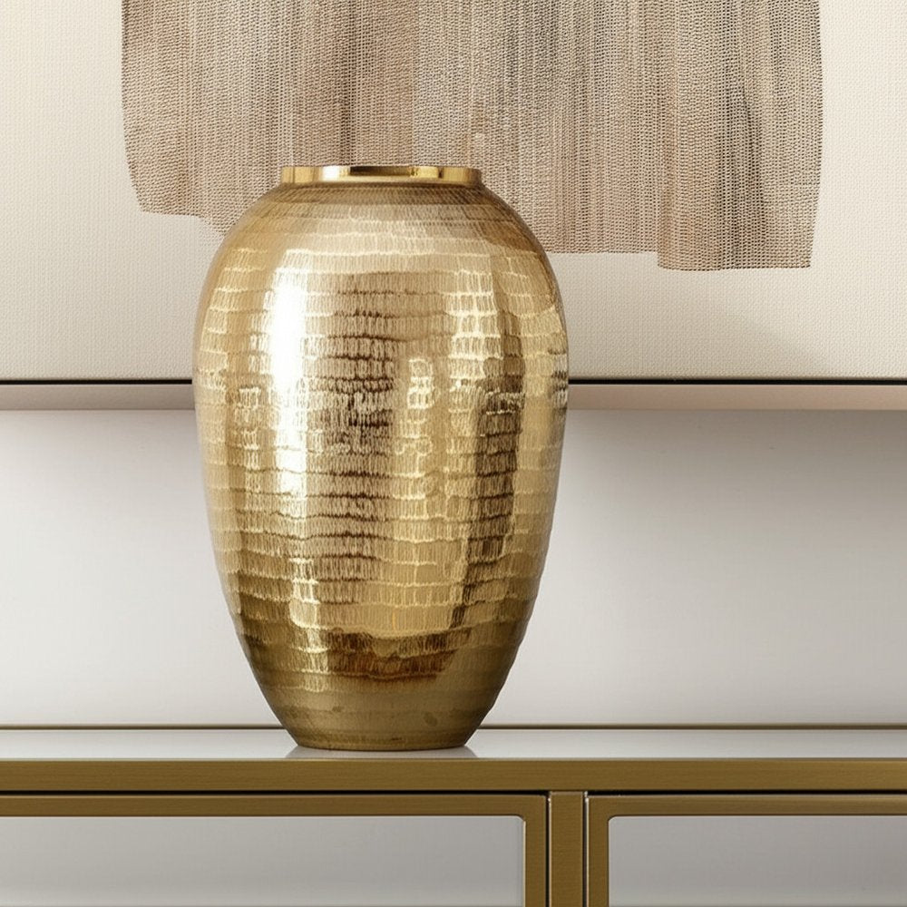 17" Gold Hammered Aluminum Urn Table Vase HomeRoots