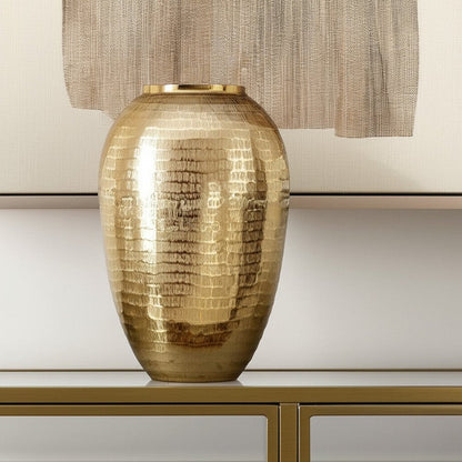 17" Gold Hammered Aluminum Urn Table Vase HomeRoots