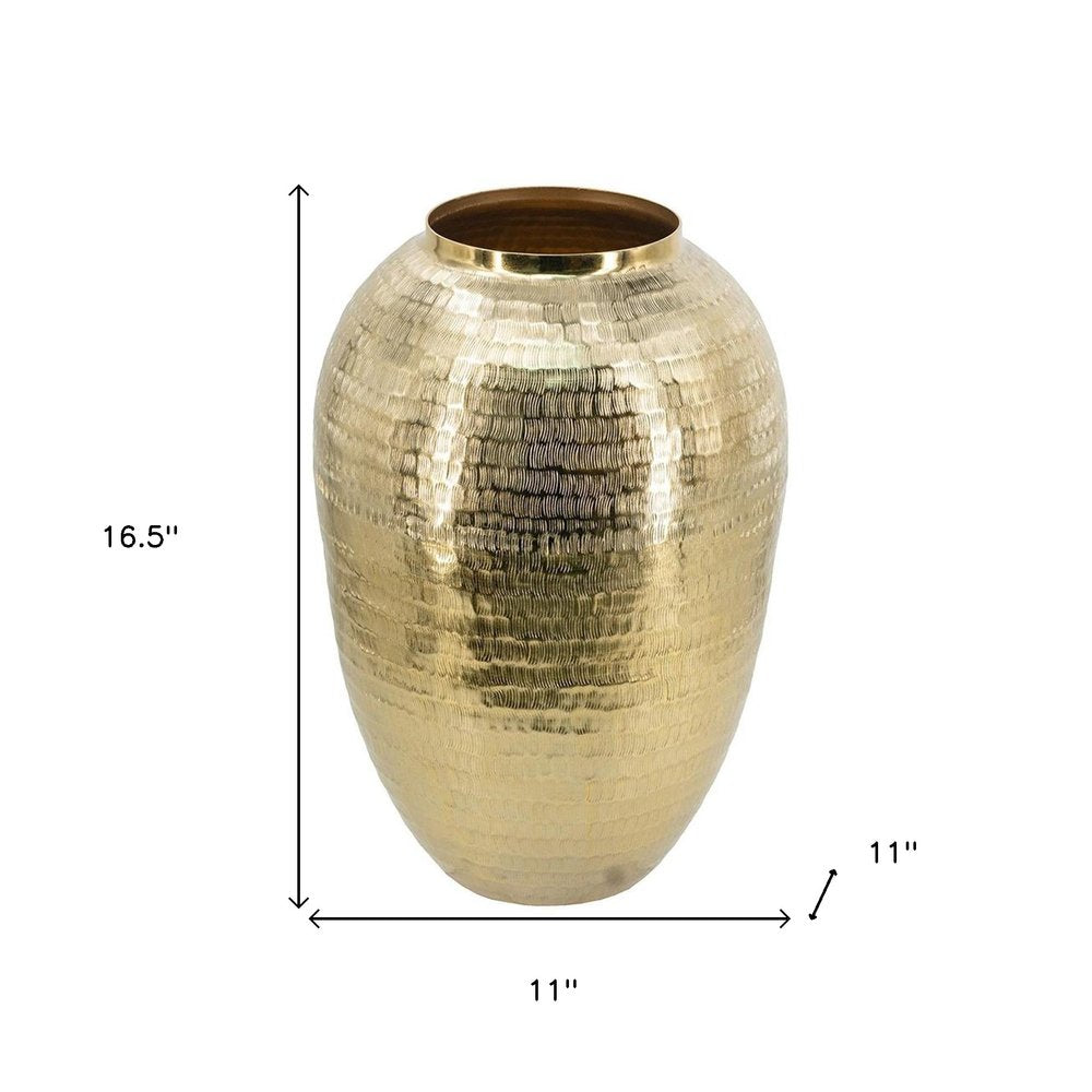 17" Gold Hammered Aluminum Urn Table Vase HomeRoots