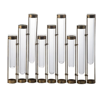 17" Bronze And Clear Enameled Cast Iron And Glass Nine Bloom Table Vase HomeRoots