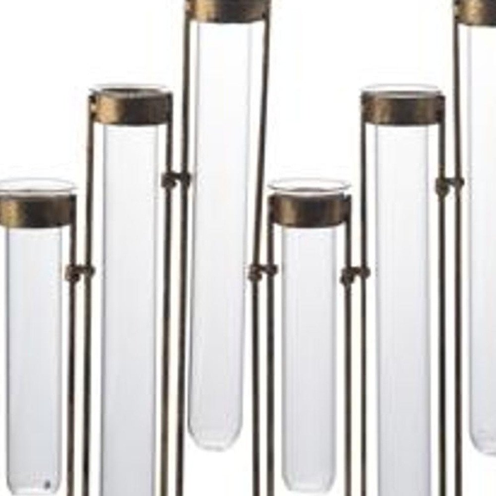 14" Bronze And Clear Glass And Metal Cylinder Table Vase HomeRoots