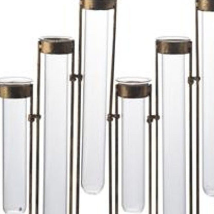 14" Bronze And Clear Glass And Metal Cylinder Table Vase HomeRoots