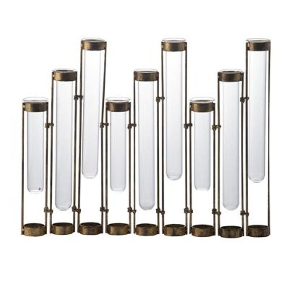 14" Bronze And Clear Glass And Metal Cylinder Table Vase HomeRoots