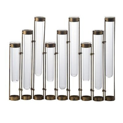 14" Bronze And Clear Glass And Metal Cylinder Table Vase HomeRoots
