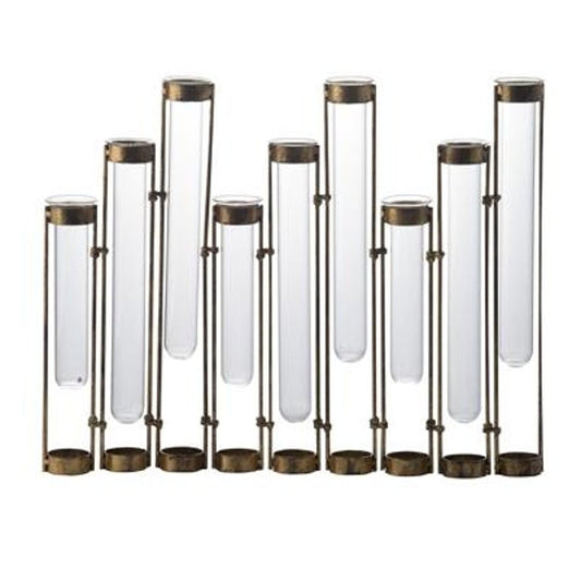 14" Bronze And Clear Glass And Metal Cylinder Table Vase HomeRoots