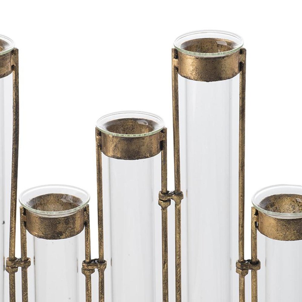 14" Bronze And Clear Glass And Metal Cylinder Table Vase HomeRoots