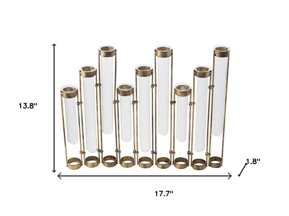 14" Bronze And Clear Glass And Metal Cylinder Table Vase HomeRoots