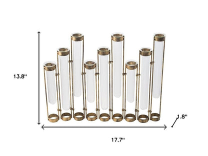 14" Bronze And Clear Glass And Metal Cylinder Table Vase HomeRoots