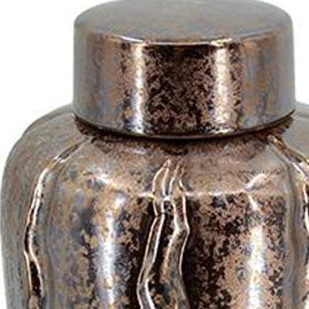 Set of Three Bronze And Silver Ceramic Urn Ginger Jars HomeRoots