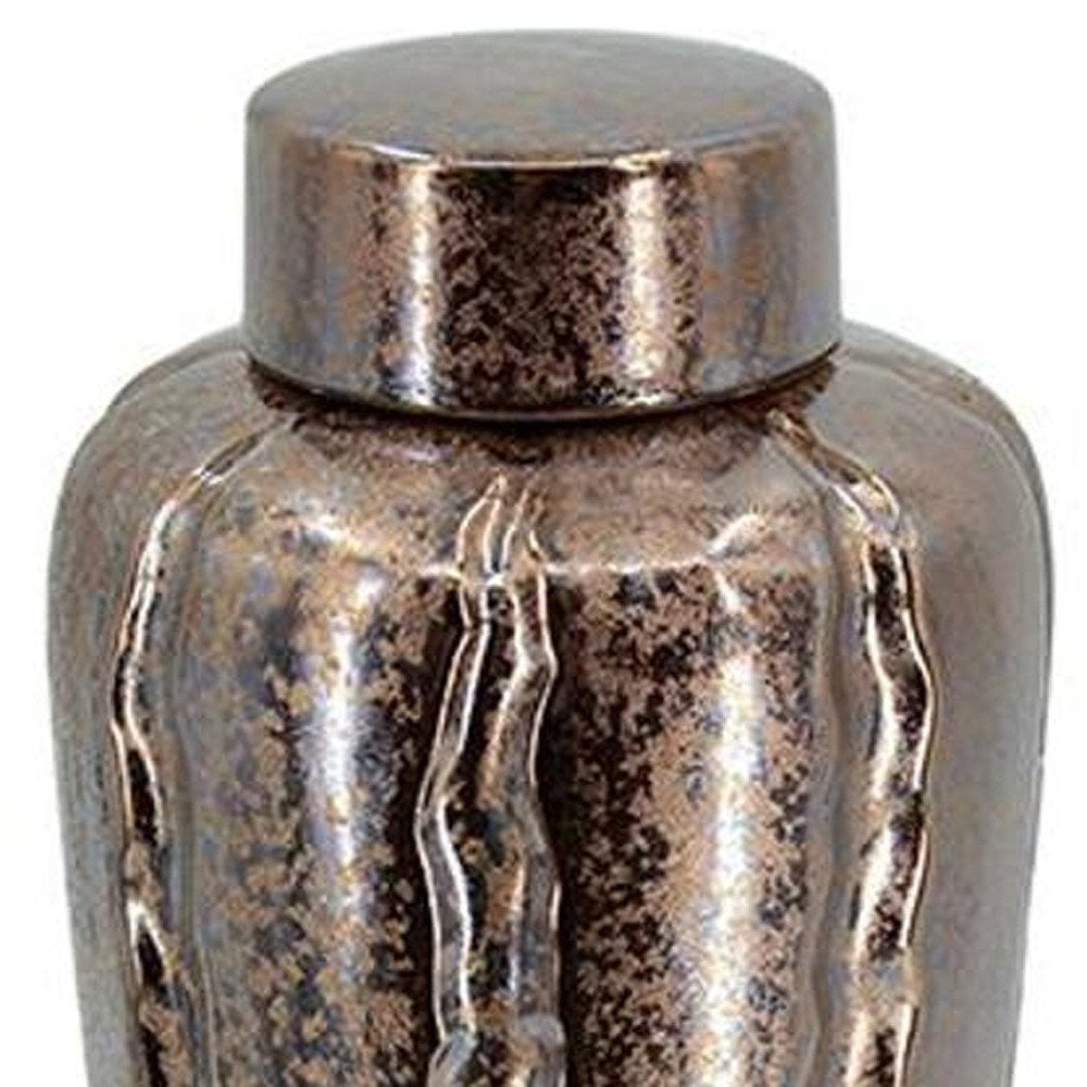 Set of Three Bronze And Silver Ceramic Urn Ginger Jars HomeRoots