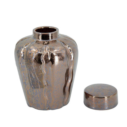 Set of Three Bronze And Silver Ceramic Urn Ginger Jars HomeRoots