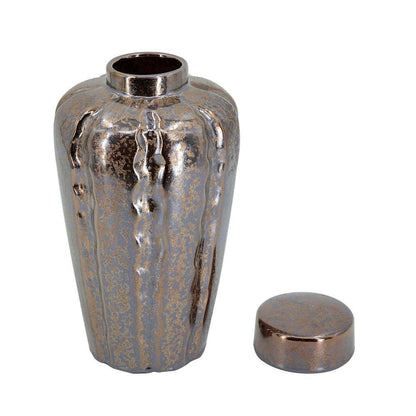 Set of Three Bronze And Silver Ceramic Urn Ginger Jars HomeRoots