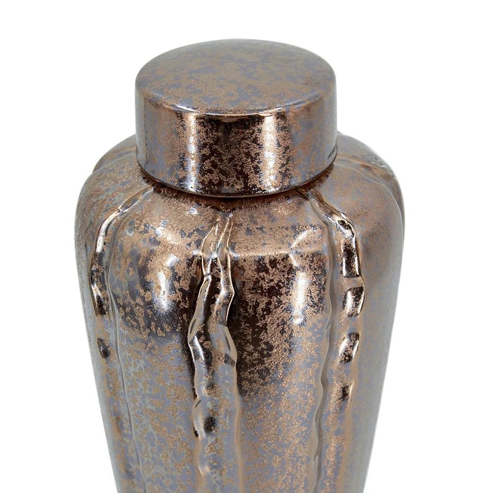 Set of Three Bronze And Silver Ceramic Urn Ginger Jars HomeRoots