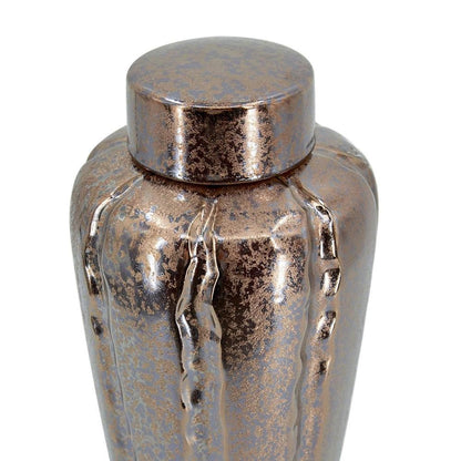 Set of Three Bronze And Silver Ceramic Urn Ginger Jars HomeRoots