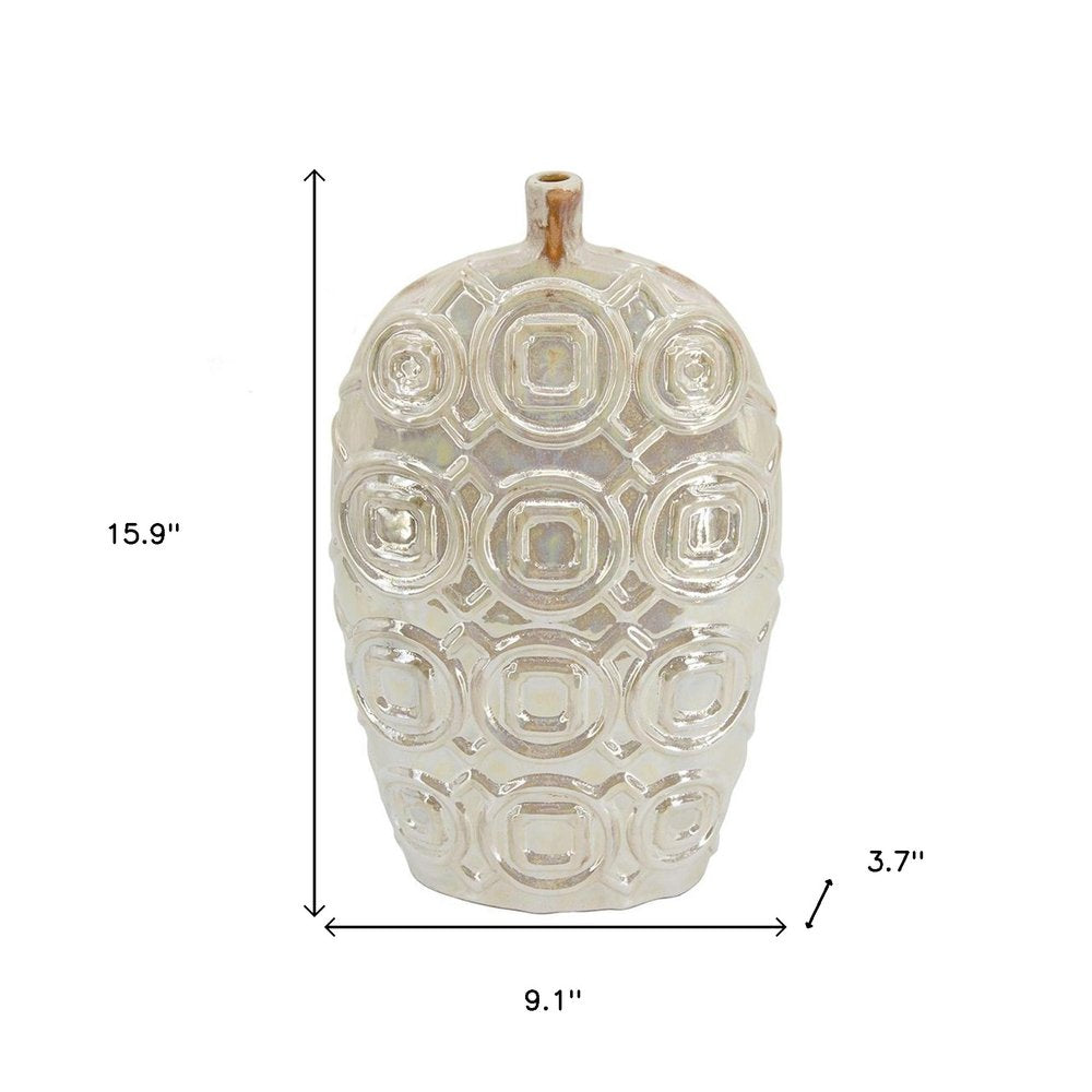 16" Cream Geometric Ceramic Bud Table Vase HomeRoots