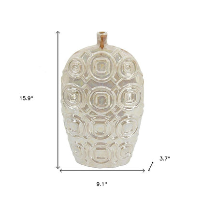 16" Cream Geometric Ceramic Bud Table Vase HomeRoots