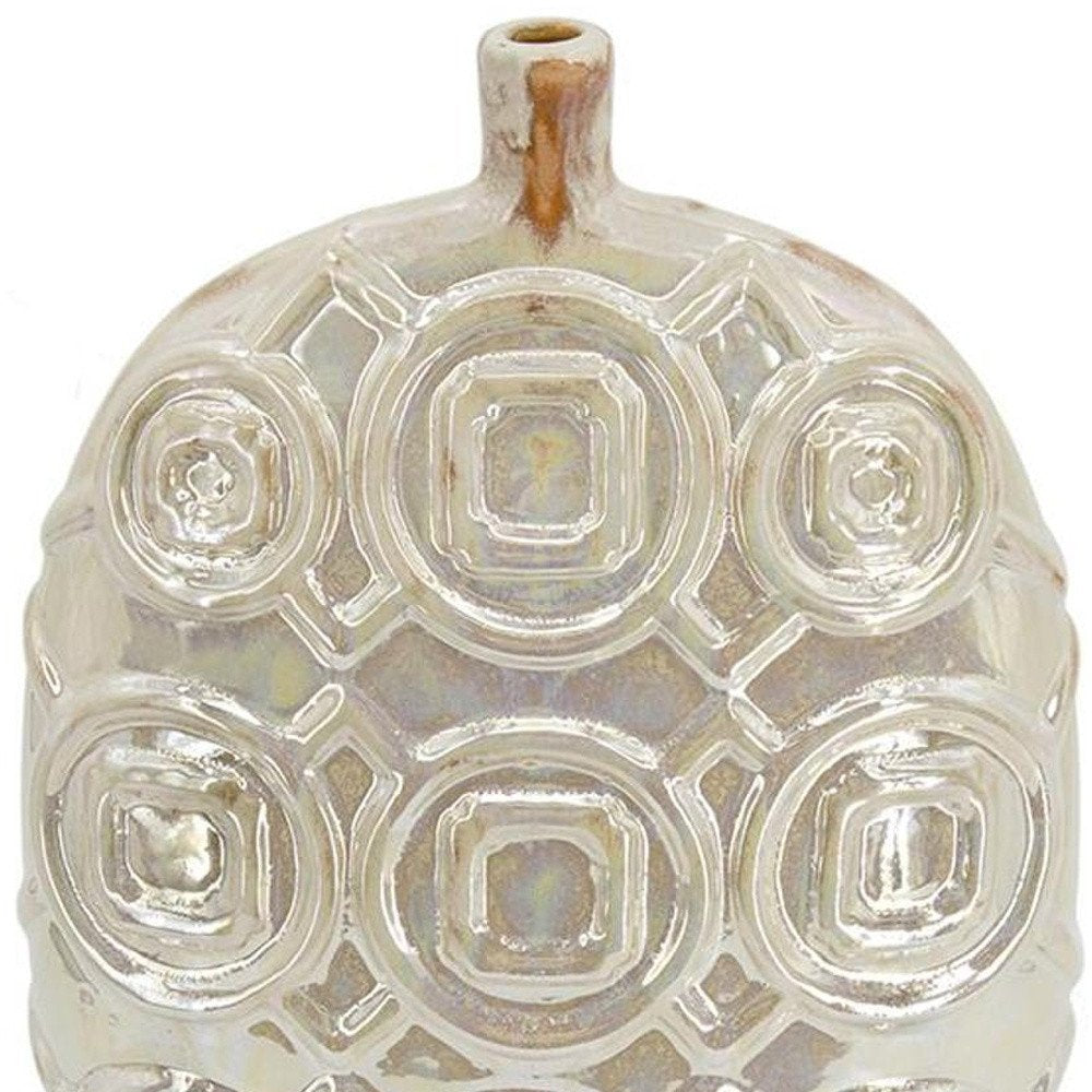 16" Cream Geometric Ceramic Bud Table Vase HomeRoots