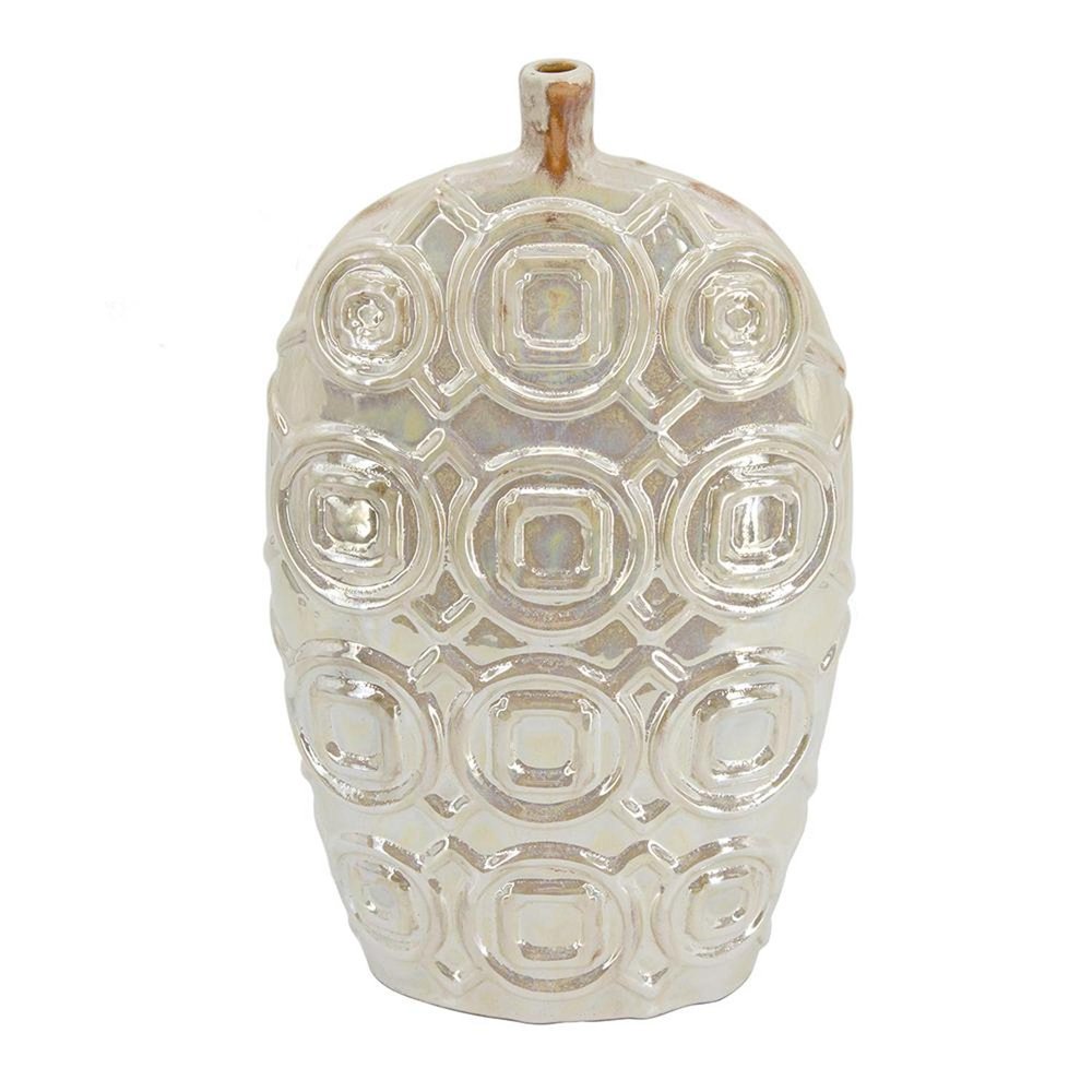 16" Cream Geometric Ceramic Bud Table Vase HomeRoots