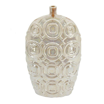 16" Cream Geometric Ceramic Bud Table Vase HomeRoots