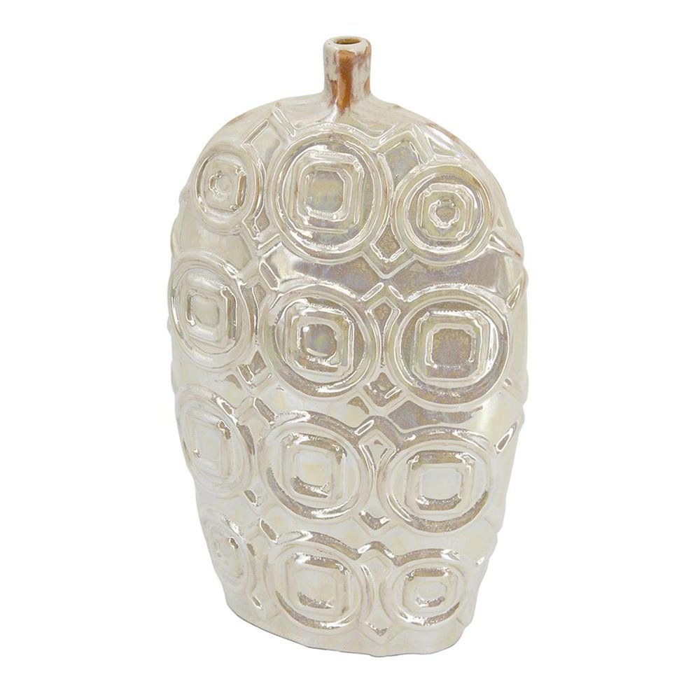 16" Cream Geometric Ceramic Bud Table Vase HomeRoots