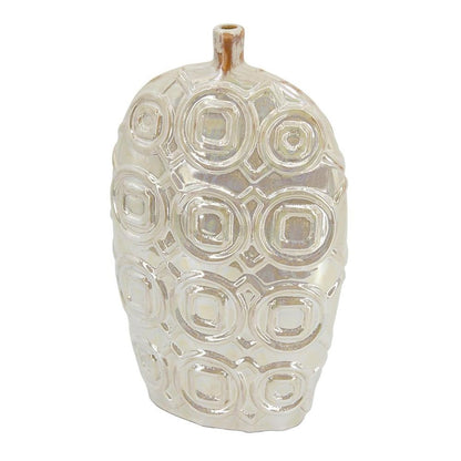16" Cream Geometric Ceramic Bud Table Vase HomeRoots