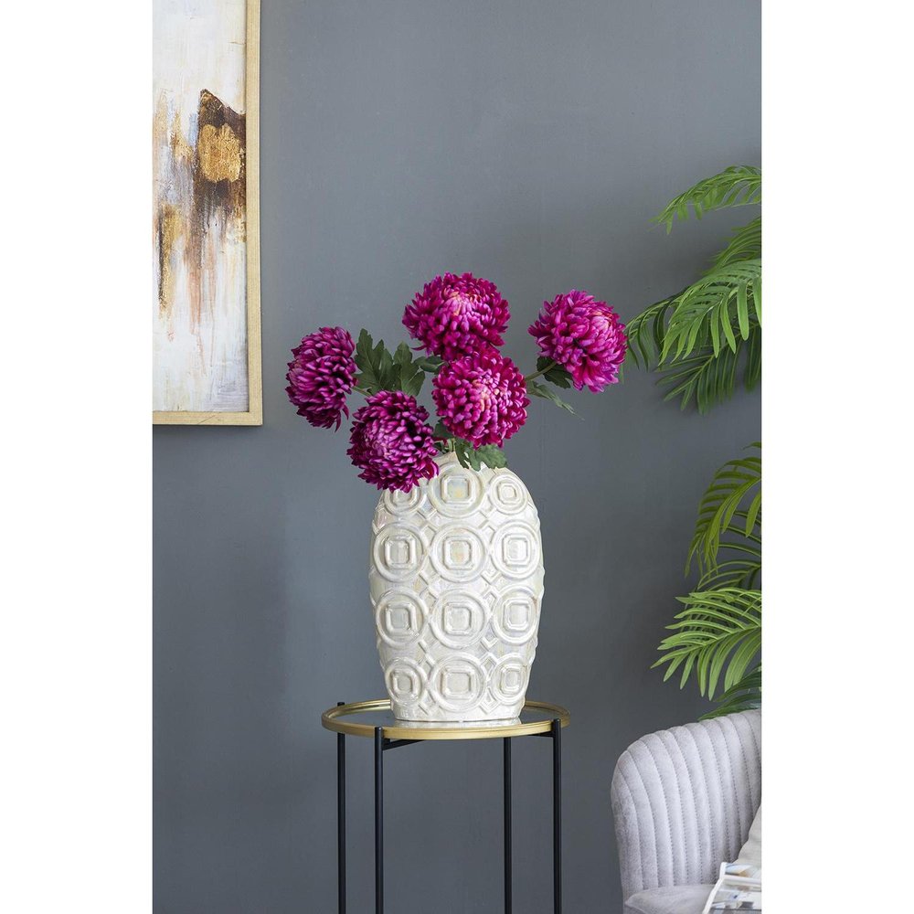 16" Cream Geometric Ceramic Bud Table Vase HomeRoots