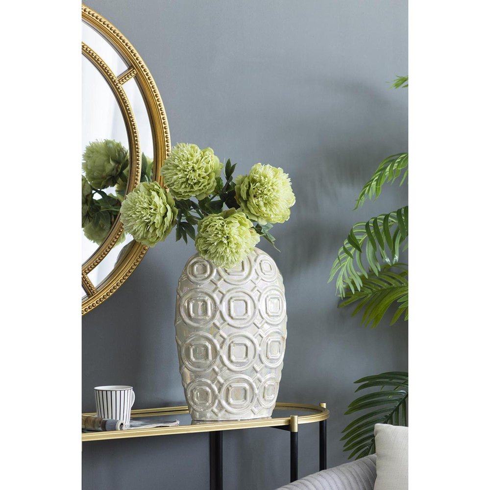 16" Cream Geometric Ceramic Bud Table Vase HomeRoots