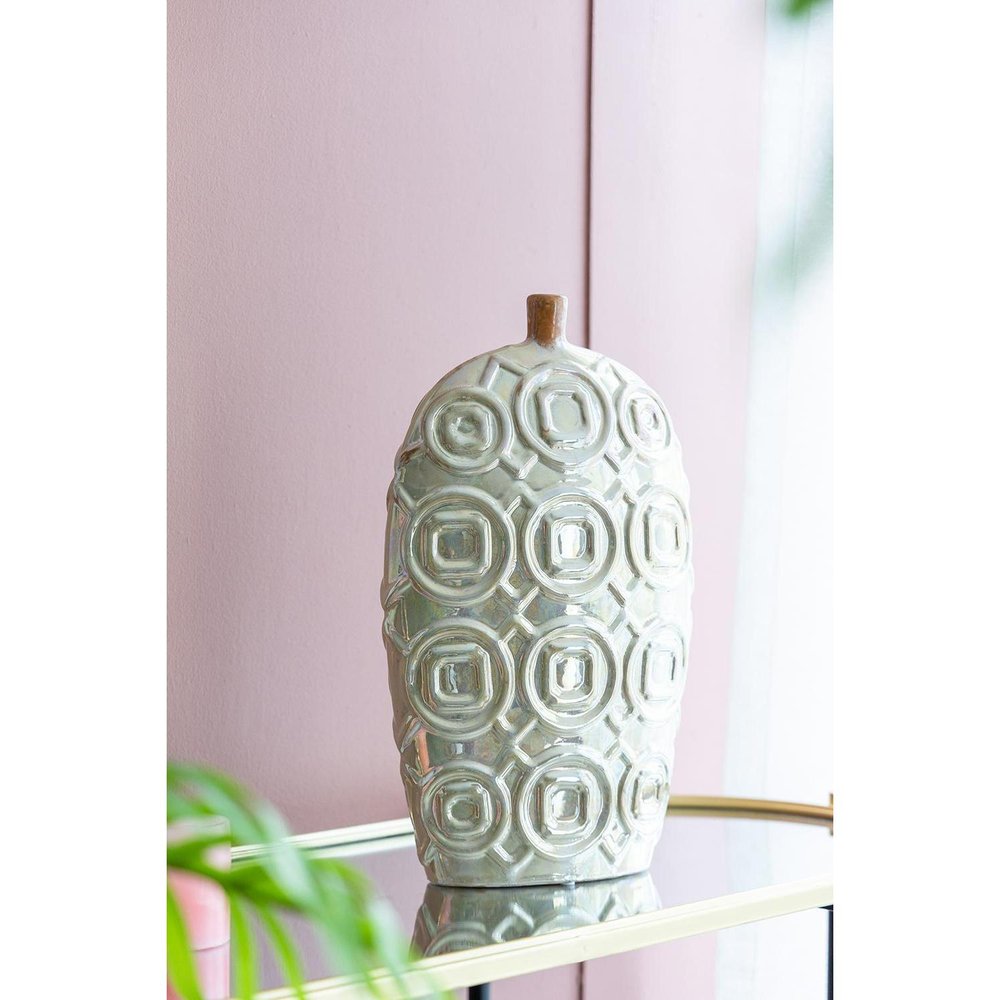 20" Cream Geometric Ceramic Bud Table Vase HomeRoots