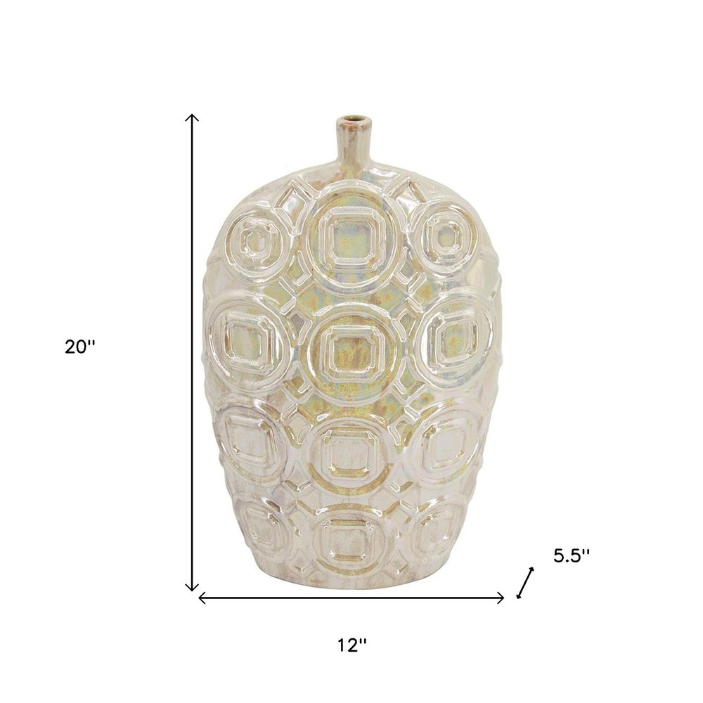 20" Cream Geometric Ceramic Bud Table Vase HomeRoots