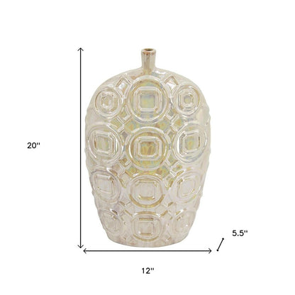 20" Cream Geometric Ceramic Bud Table Vase HomeRoots