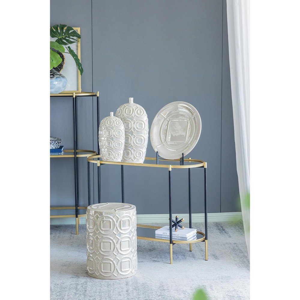 20" Cream Geometric Ceramic Bud Table Vase HomeRoots