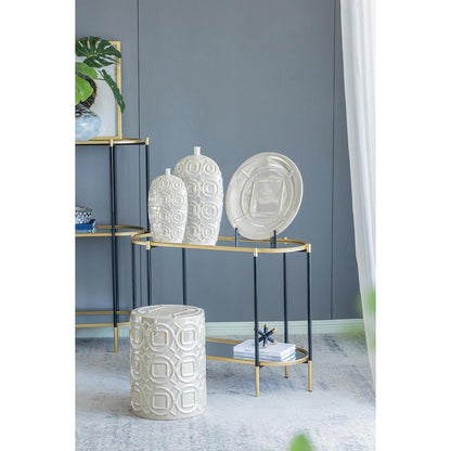 20" Cream Geometric Ceramic Bud Table Vase HomeRoots