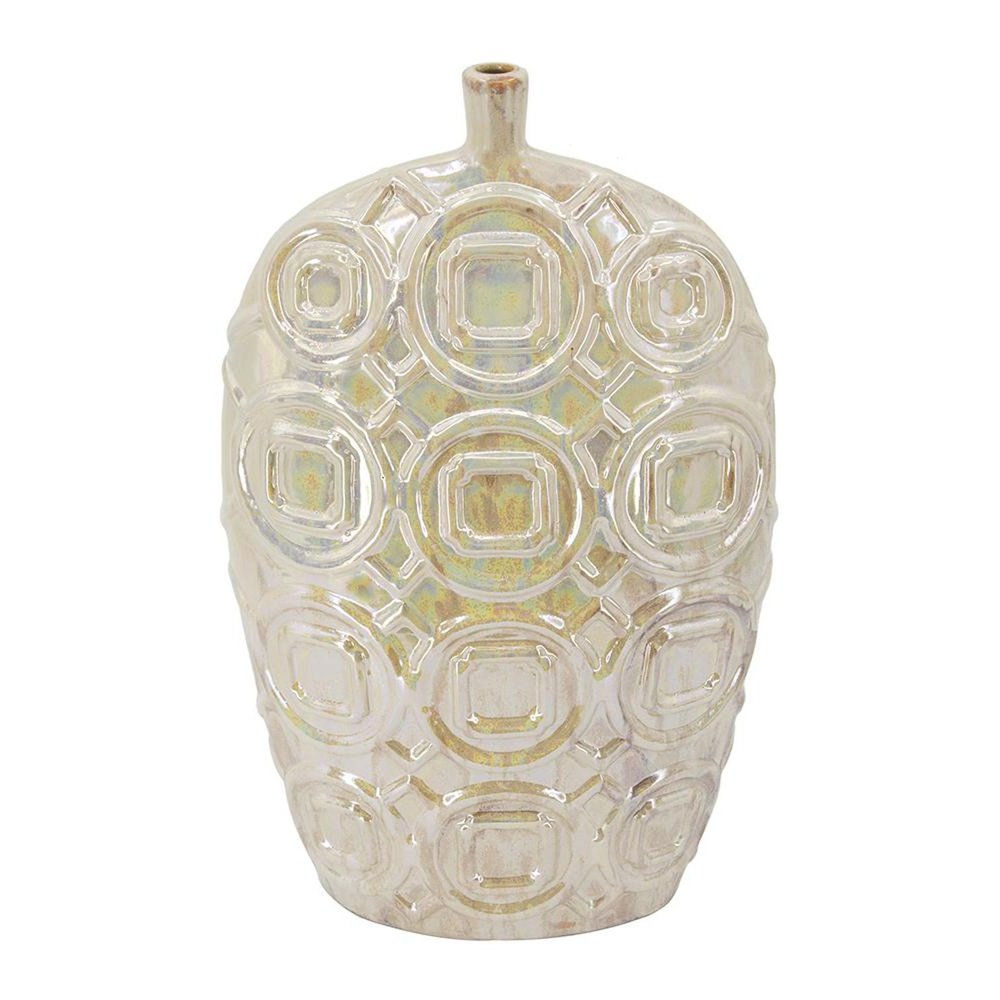 20" Cream Geometric Ceramic Bud Table Vase HomeRoots