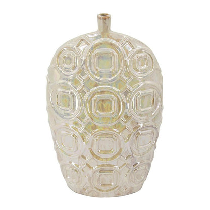 20" Cream Geometric Ceramic Bud Table Vase HomeRoots