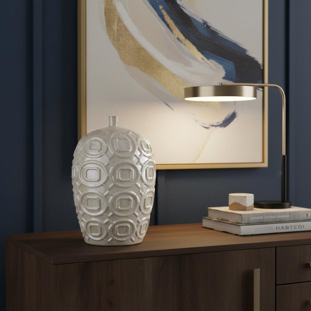 20" Cream Geometric Ceramic Bud Table Vase — view 20
