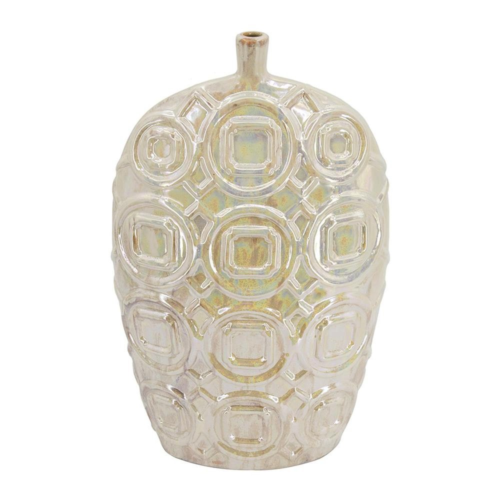 20" Cream Geometric Ceramic Bud Table Vase HomeRoots