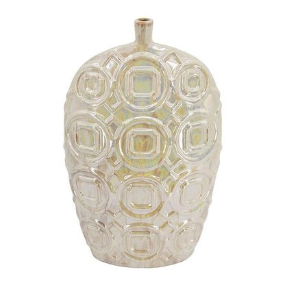 20" Cream Geometric Ceramic Bud Table Vase HomeRoots