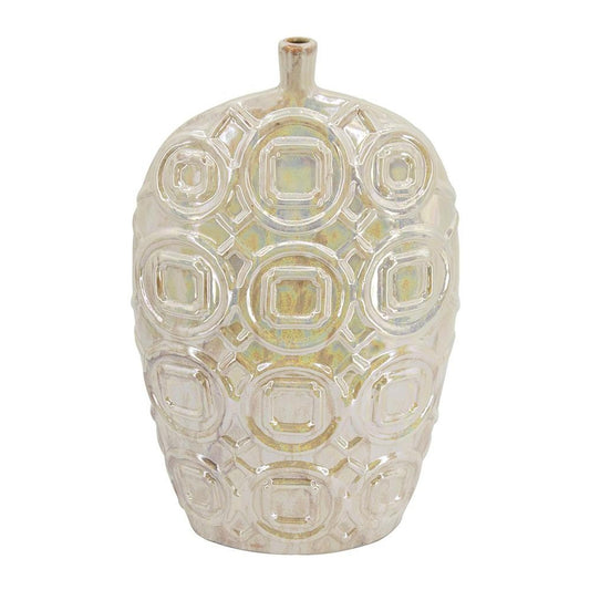 20" Cream Geometric Ceramic Bud Table Vase HomeRoots