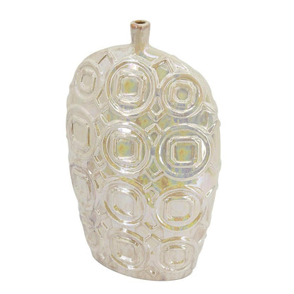 20" Cream Geometric Ceramic Bud Table Vase HomeRoots