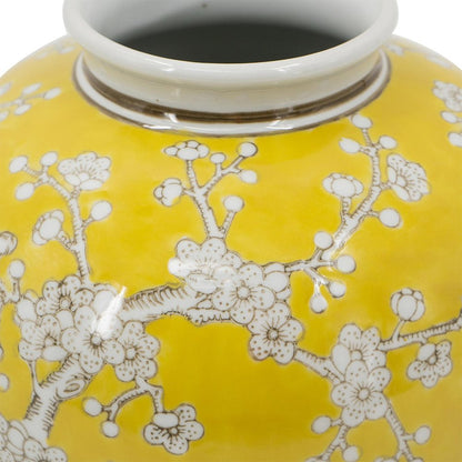 9" Yellow And White Chinoiserie Floral Porcelain Table Vase HomeRoots