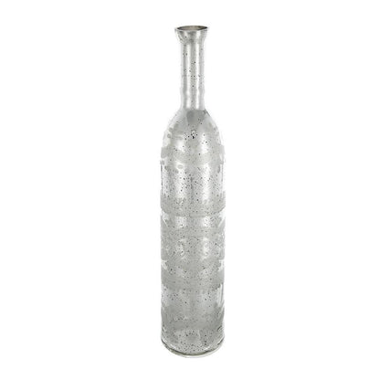 25" Antiqued Silver Floral Glass Bottle Table Vase HomeRoots
