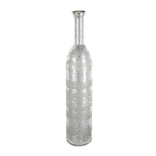 25" Antiqued Silver Floral Glass Bottle Table Vase HomeRoots