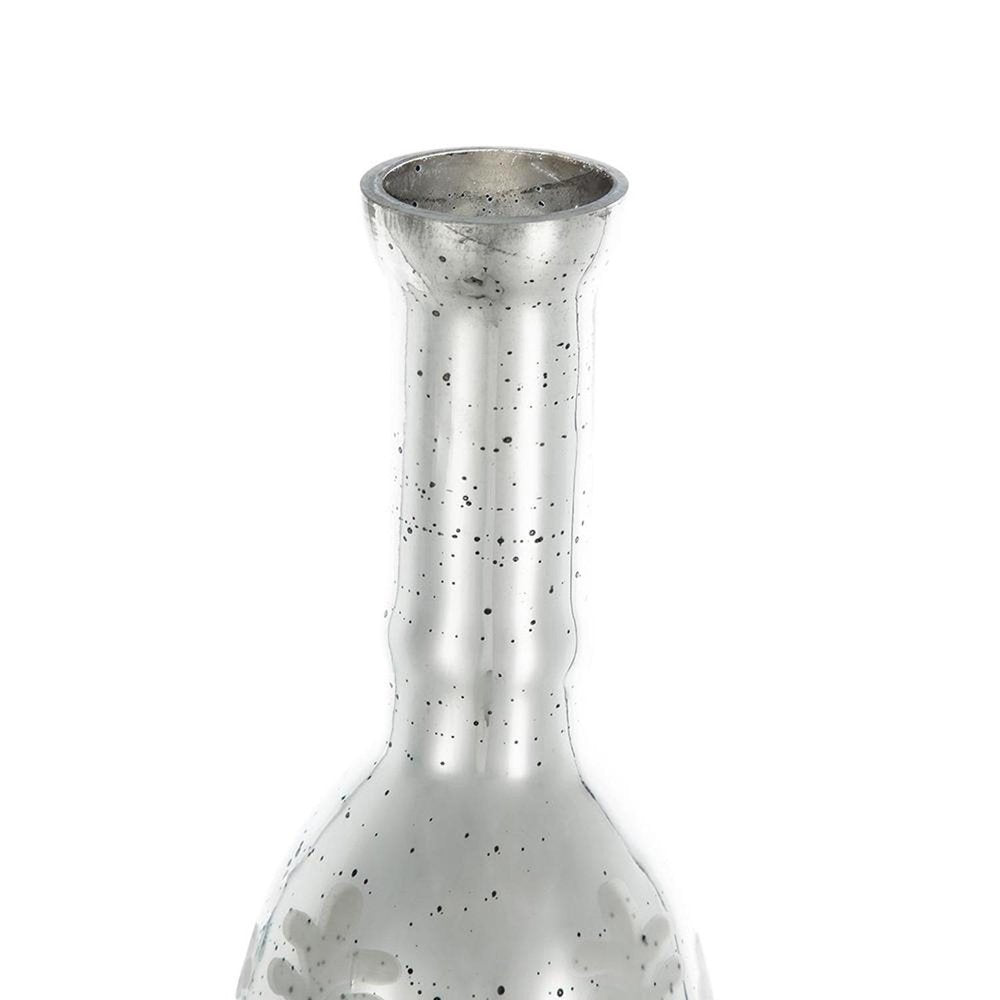25" Antiqued Silver Floral Glass Bottle Table Vase HomeRoots