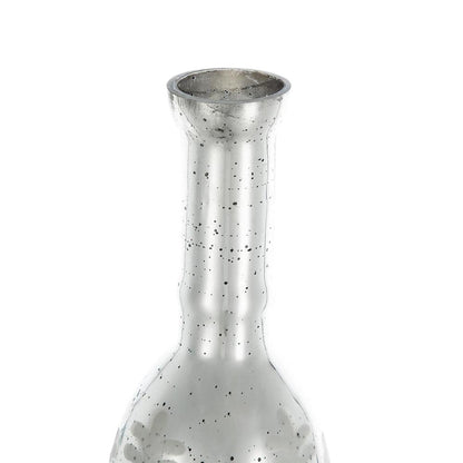 25" Antiqued Silver Floral Glass Bottle Table Vase HomeRoots