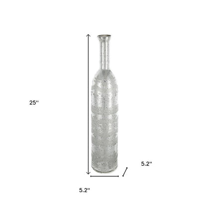 25" Antiqued Silver Floral Glass Bottle Table Vase HomeRoots